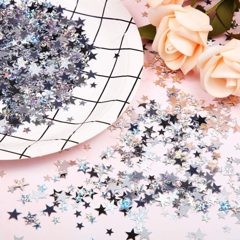 Hestya 60g Star Confetti Glitter Table Confetti Metallic Foil Stars for Christmas Party Wedding Festival Decorations(Silver Set,10mm and 6mm) - Image 3